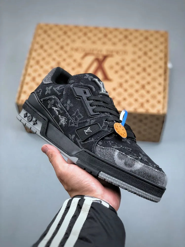 Louis Vuitton Trainer Black Grey Denim Monogram