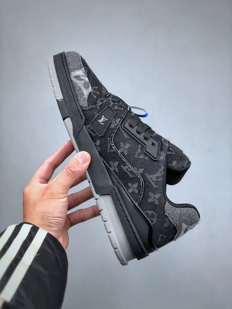 Louis Vuitton Trainer Black Grey Denim Monogram